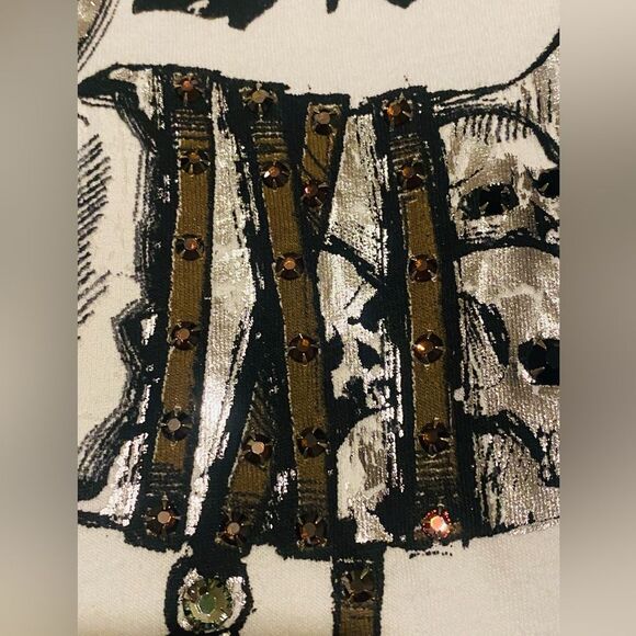 KonQuest RARE MEN’s skull T-Shirt Swarovski crystals & studded NWT size S. - Picture 10 of 13